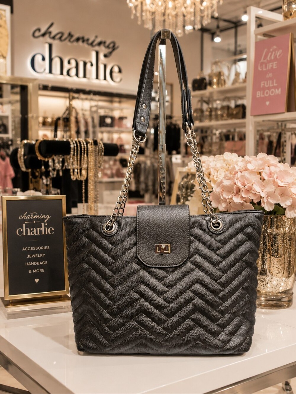 Charming Charlie Silver Tote with Chain Strap - Picture 9 of 9